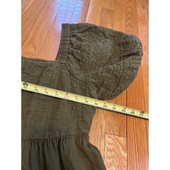 Madewell Tiered sz 16 Square neck Puff Midi Dress Quilted Hemp Olive Green NH112 - Picture 7 of 11